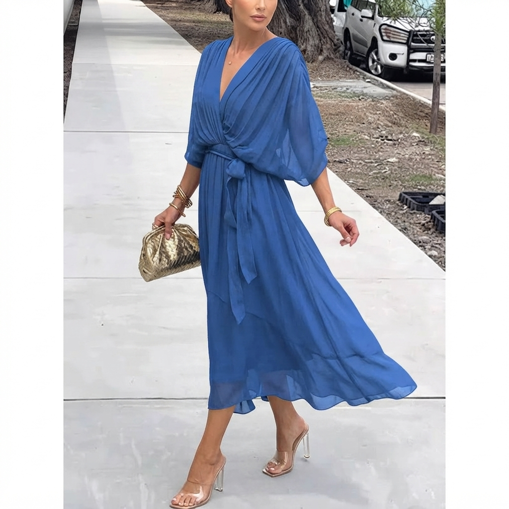 Elfrid wrap v neck midi wedding guest dress – image 2