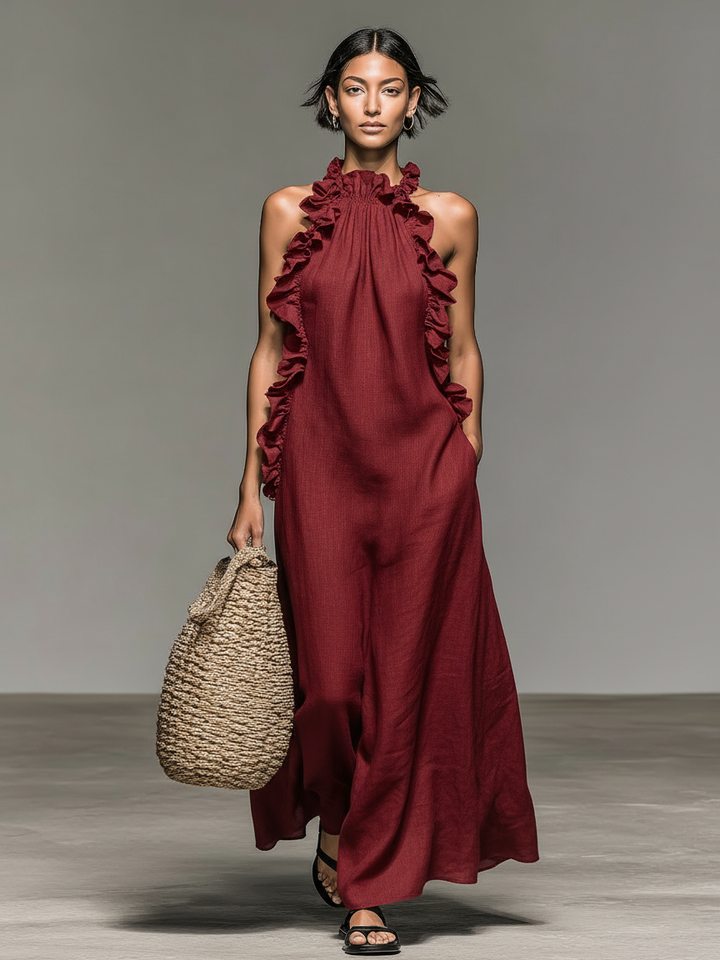 Talia halter neck maxi dress in purple