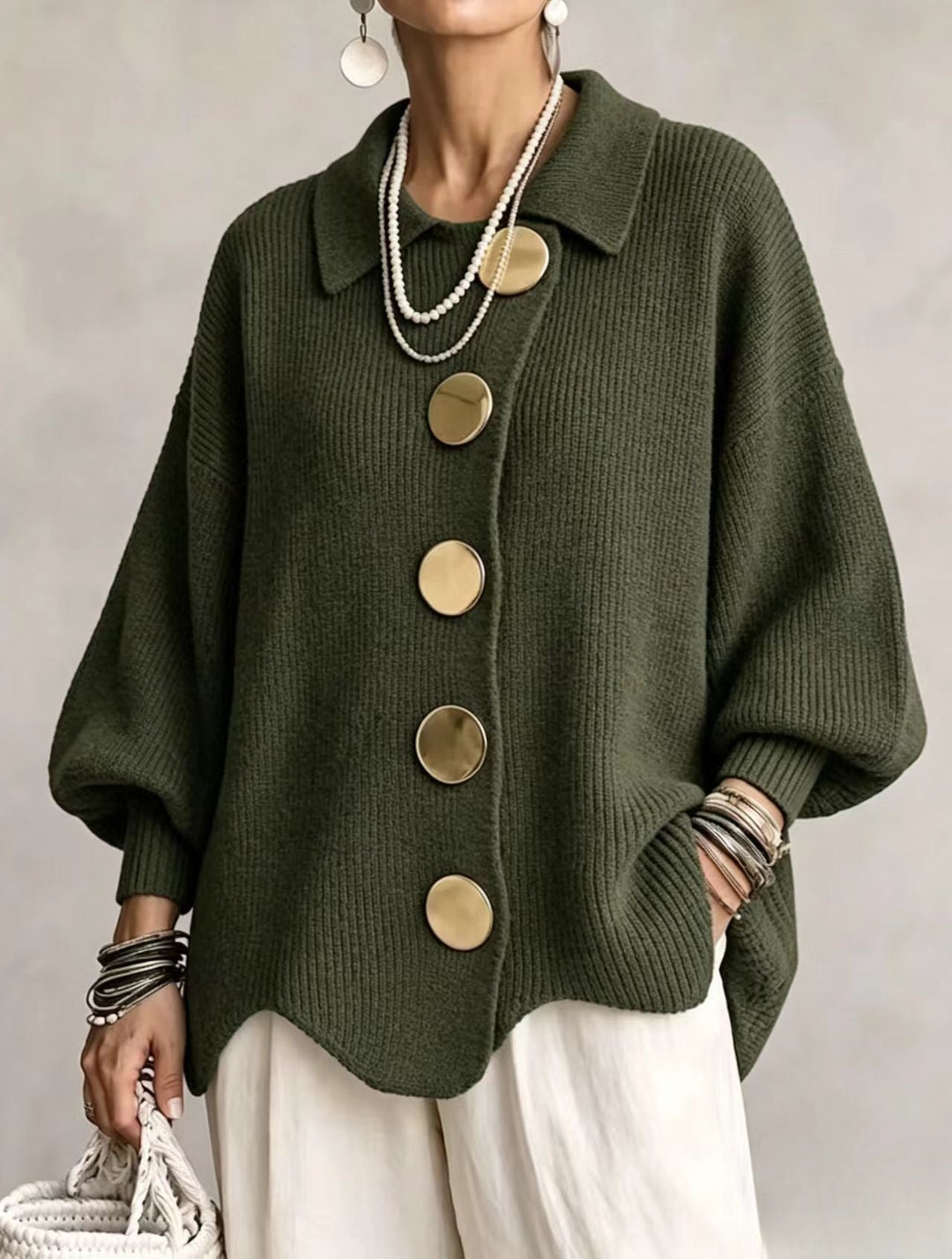 Brynhild oversized cardigan with gold buttons – image 10