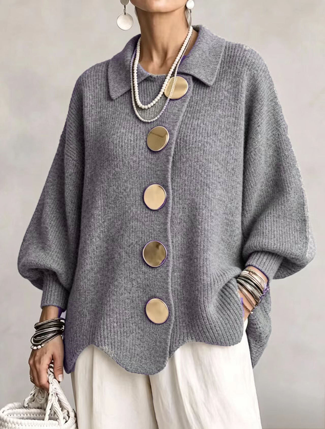 Brynhild oversized cardigan with gold buttons – image 8