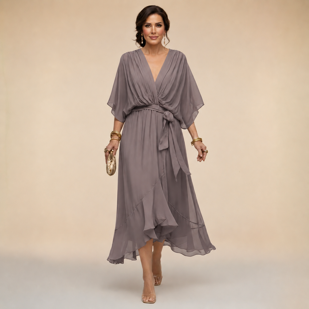 Elfrid wrap v neck midi wedding guest dress – image 19