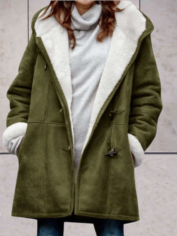 Pernille hooded suede look coat with sherpa lining