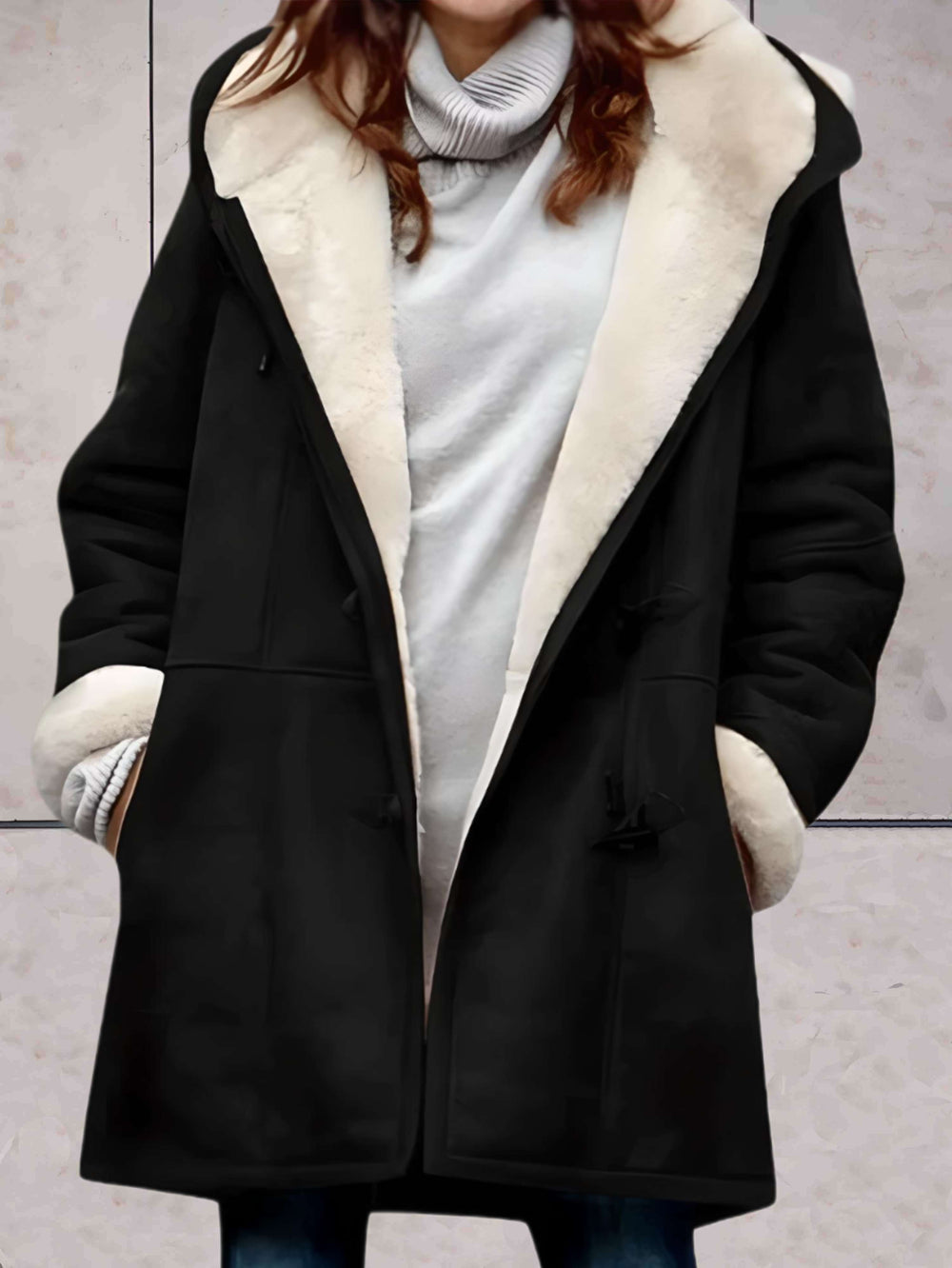 Pernille hooded suede look coat with sherpa lining – image 2