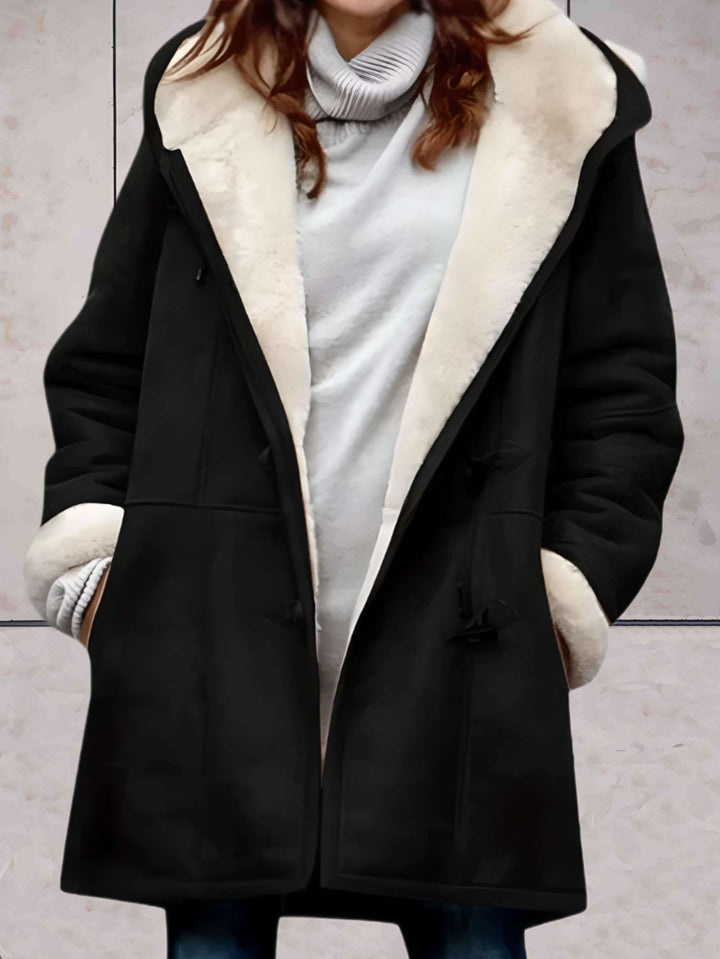 Pernille hooded suede look coat with sherpa lining – image 2