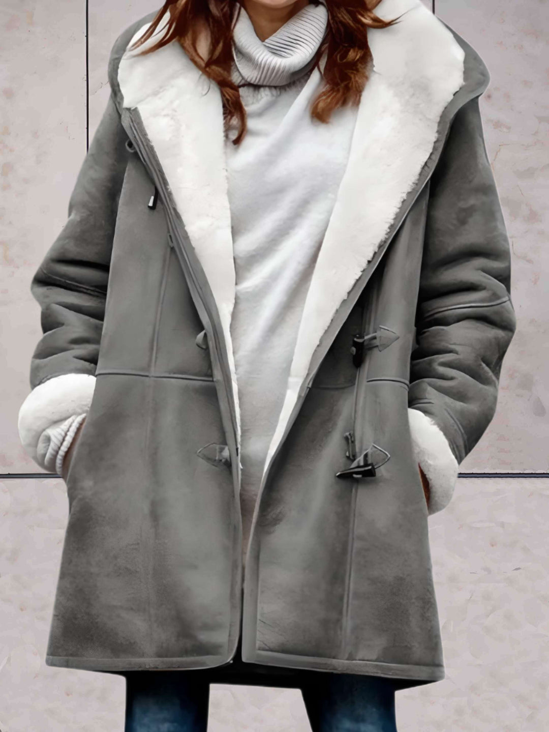 Pernille hooded suede look coat with sherpa lining – image 3