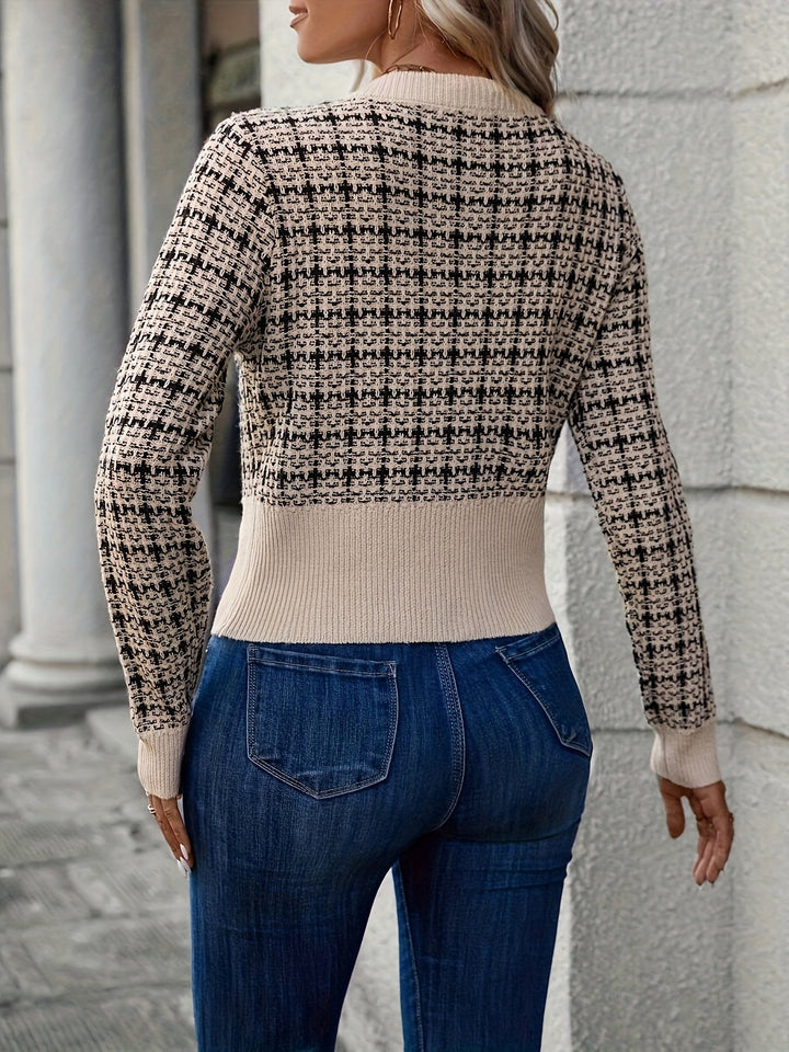 Marlies houndstooth knit cardigan with gold buttons – image 3
