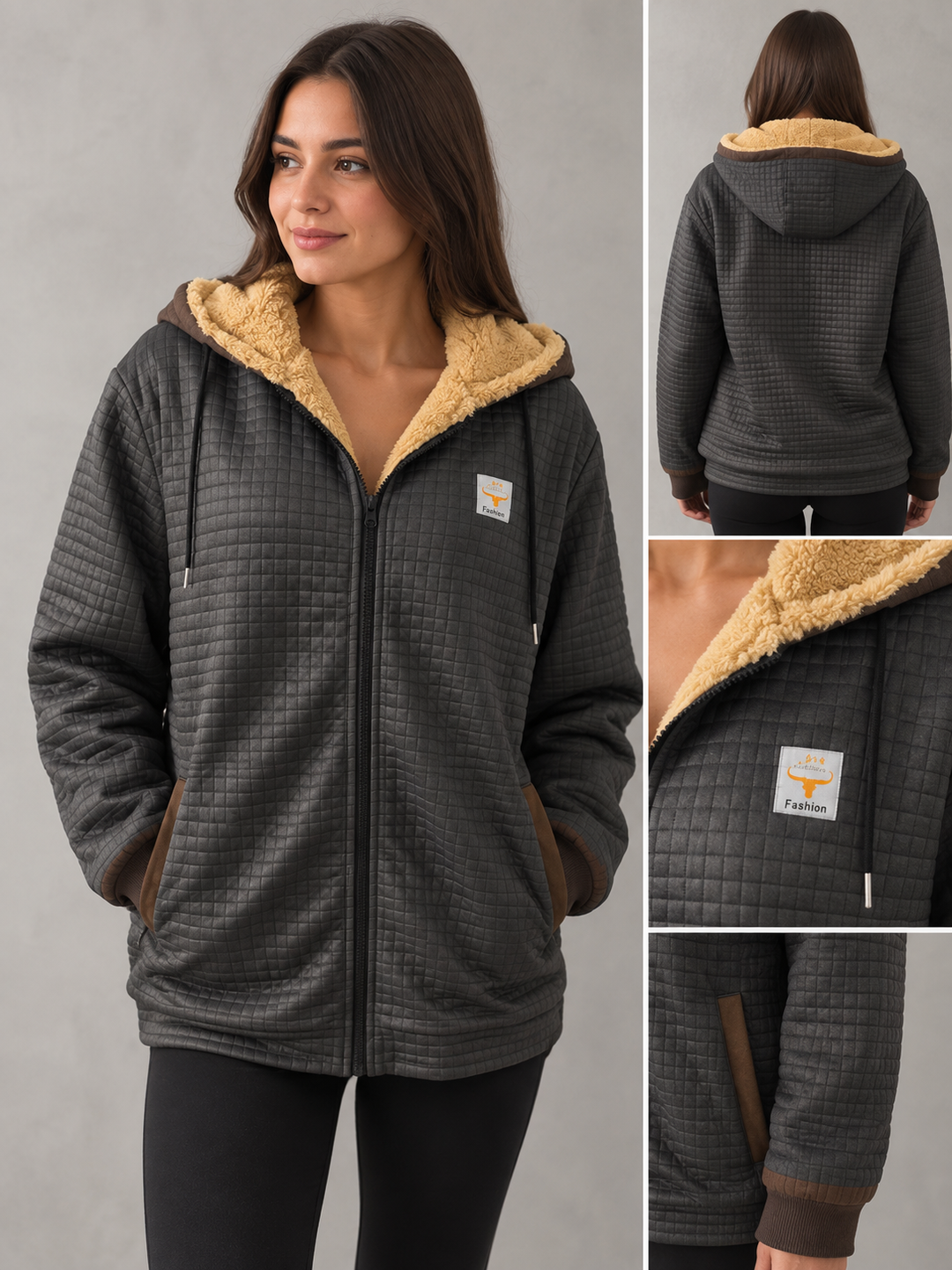 Flavia Elegant Hooded Sherpa Lined Quilted Jacket - image 5