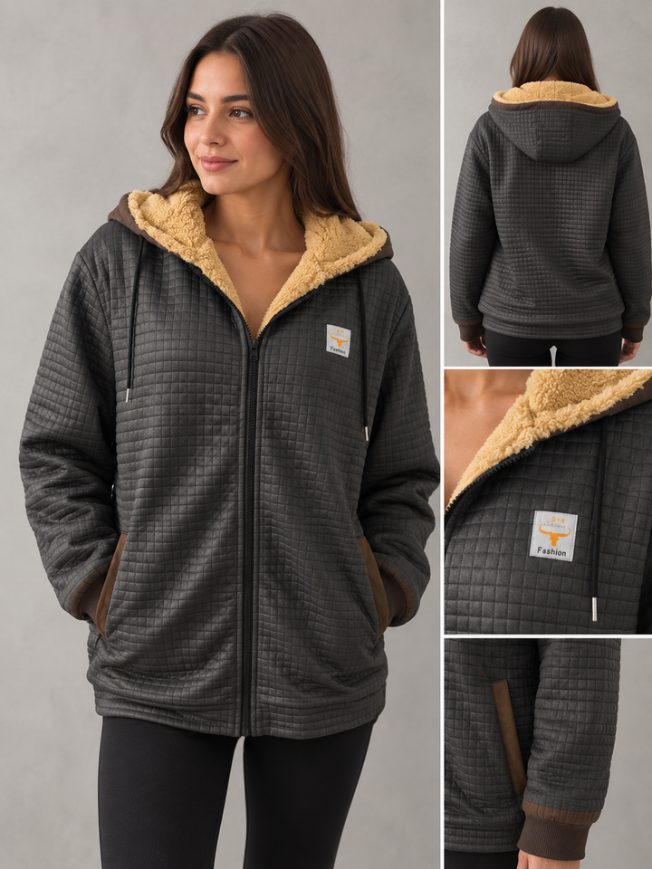 Flavia Elegant Hooded Sherpa Lined Quilted Jacket - image 5