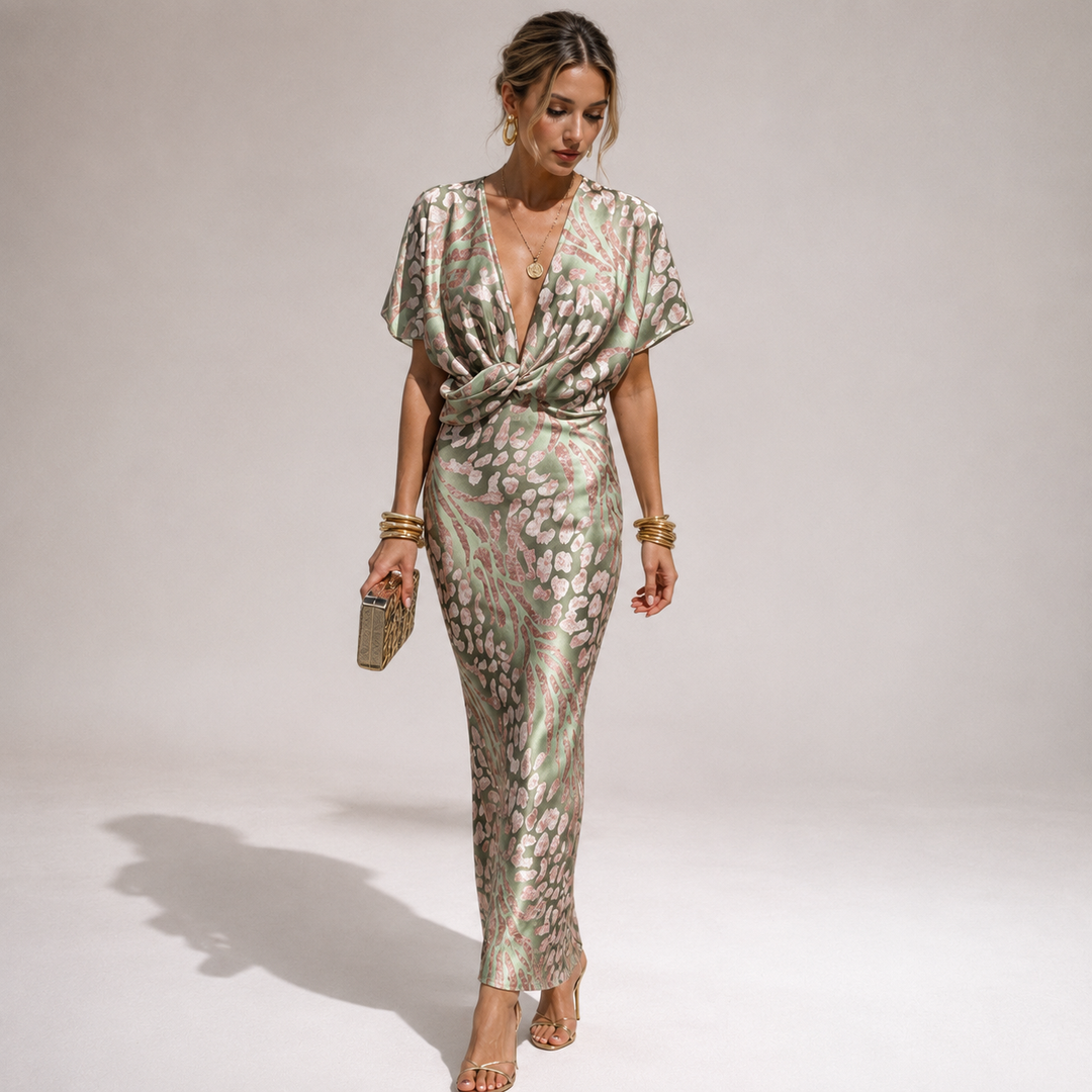 Zaida V neck maxi dress in pink
