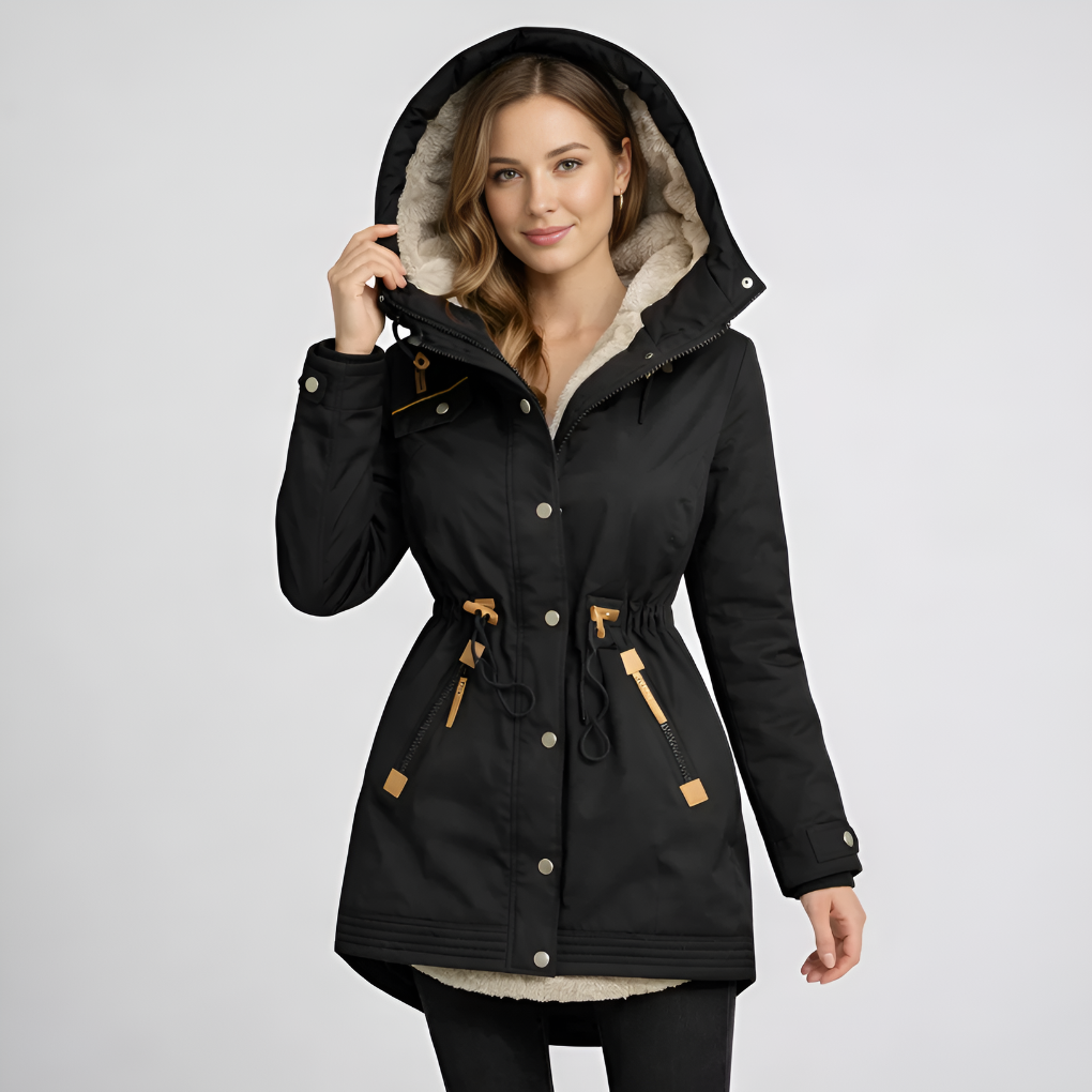Torunn parka with lined hood and drawstring waist