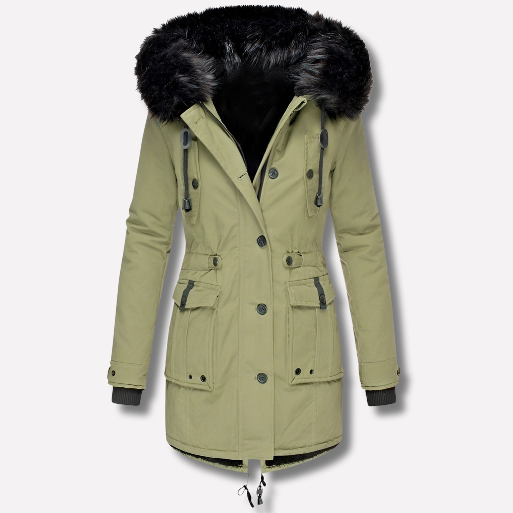 Saffron Elegant Hooded Parka with Flap Pockets - image 3