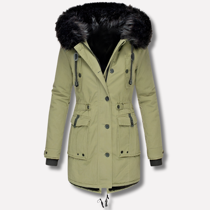 Saffron Elegant Hooded Parka with Flap Pockets - image 3