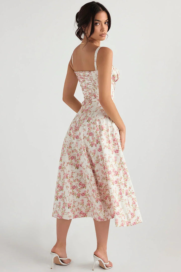 Yvonne sweetheart neck flared midi dress – image 10