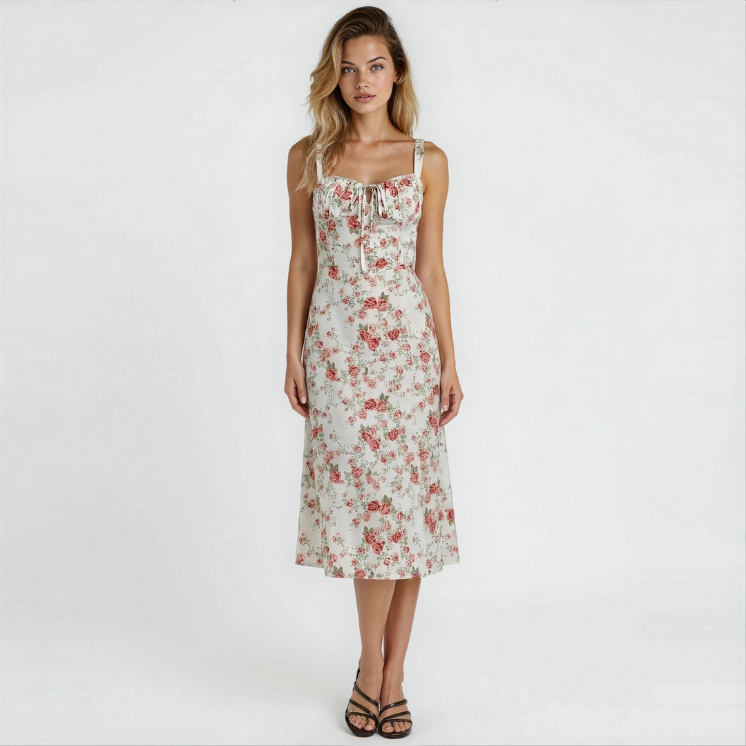 Yvonne sweetheart neck flared midi dress – image 9