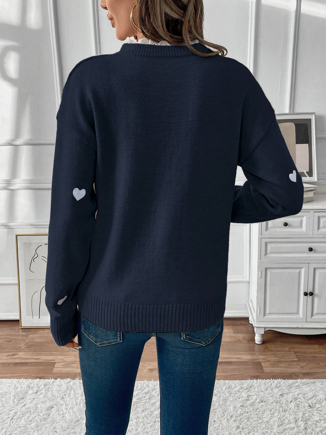 Hester heart print knit jumper with lace V neck – image 12