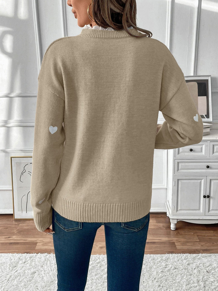 Hester heart print knit jumper with lace V neck – image 16