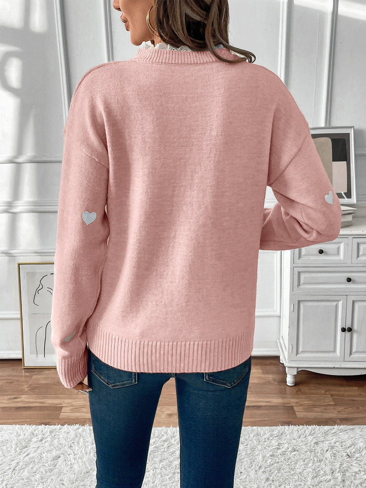 Hester heart print knit jumper with lace V neck – image 4