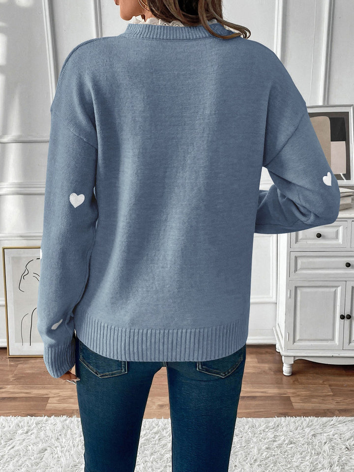 Hester heart print knit jumper with lace V neck – image 8