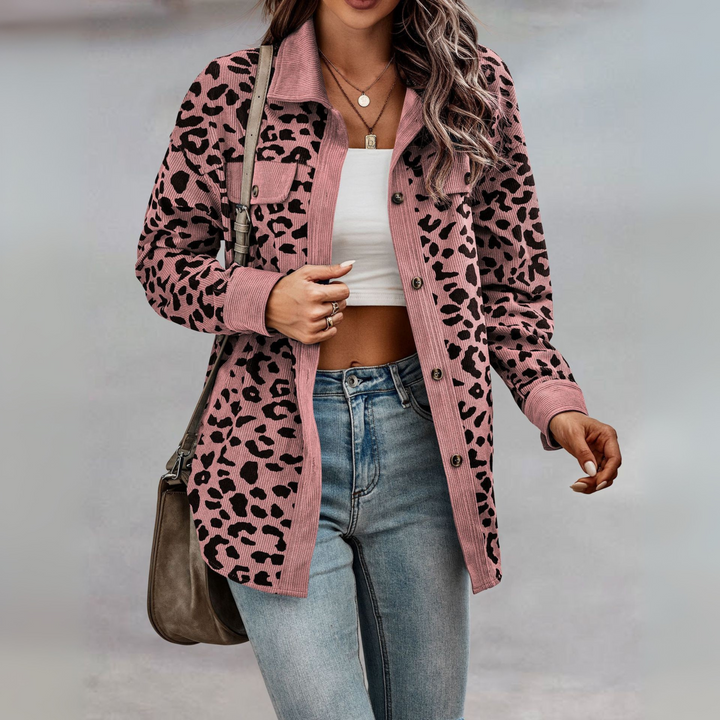 Fay leopard print shacket with corduroy trim – image 10
