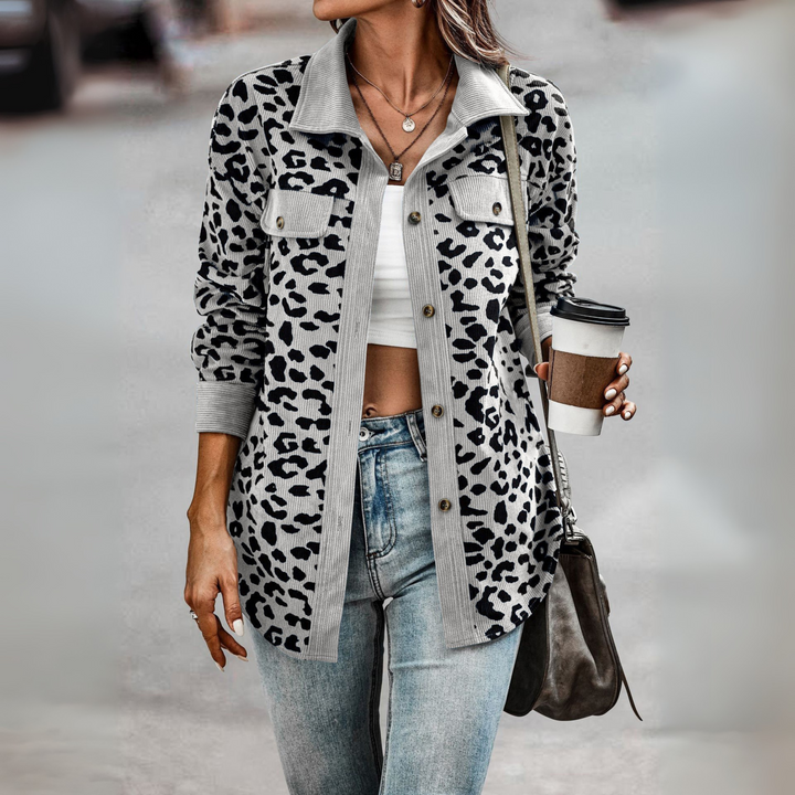 Fay leopard print shacket with corduroy trim – image 3