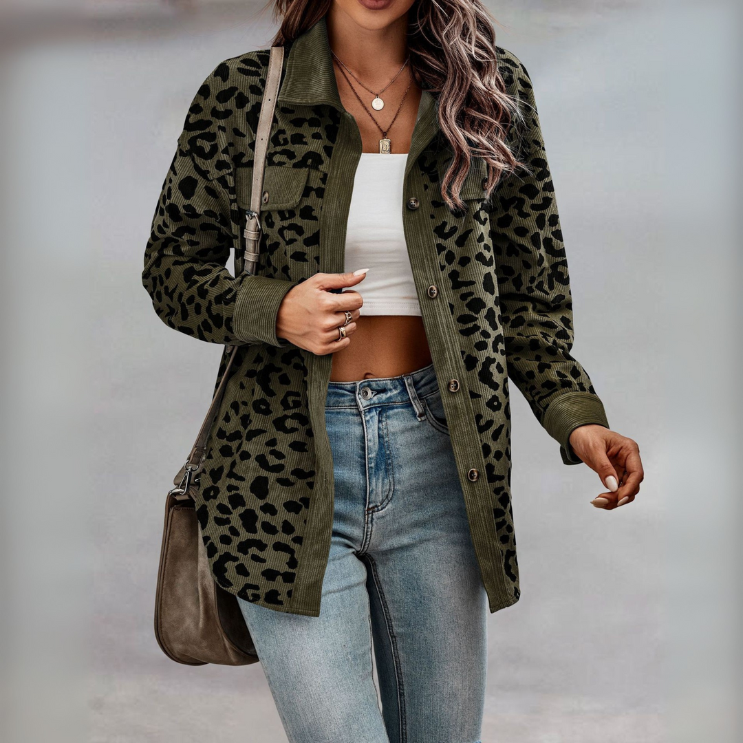 Fay leopard print shacket with corduroy trim – image 4