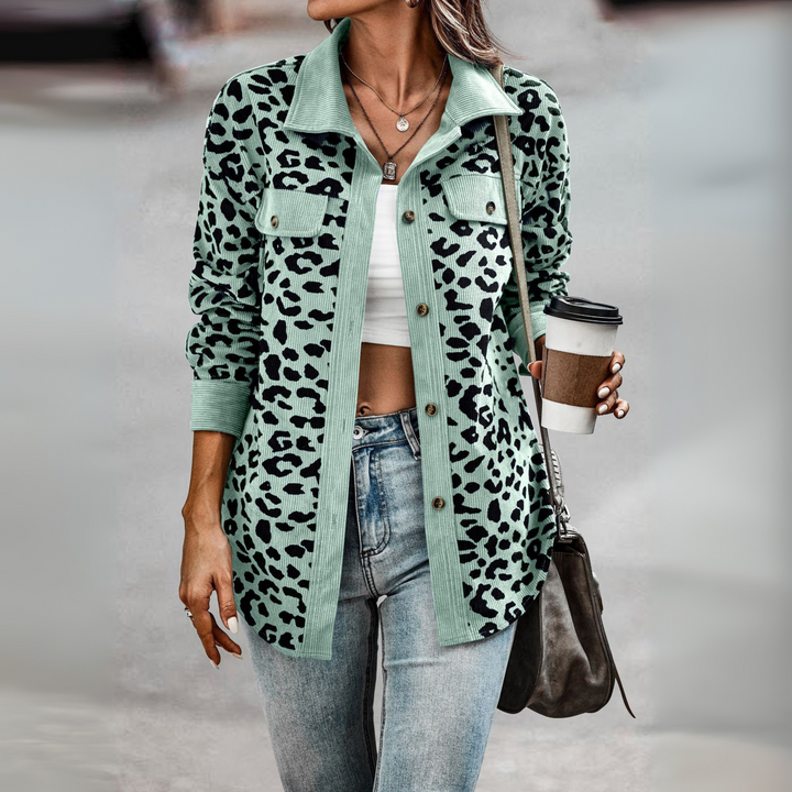 Fay leopard print shacket with corduroy trim – image 5