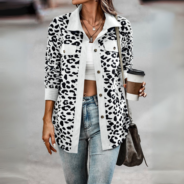 Fay leopard print shacket with corduroy trim – image 6