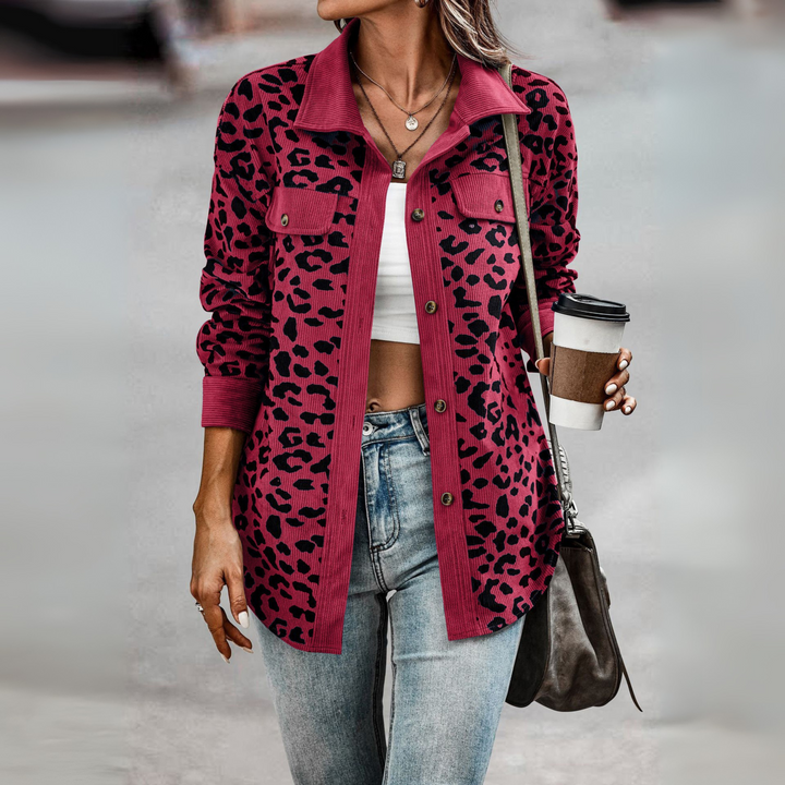 Fay leopard print shacket with corduroy trim – image 7