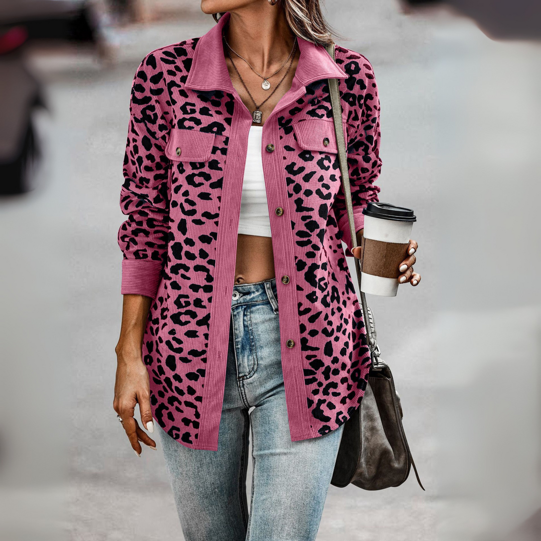 Fay leopard print shacket with corduroy trim – image 8