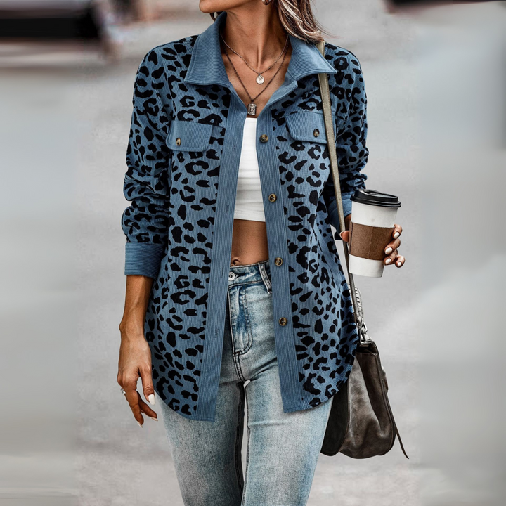 Fay leopard print shacket with corduroy trim – image 9