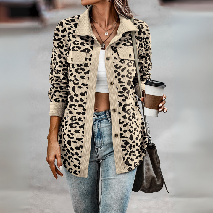 Fay leopard print shacket with corduroy trim