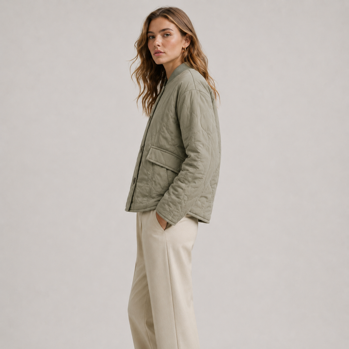 Maja lightweight quilted jacket with ribbed collar – image 2