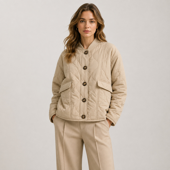 Maja lightweight quilted jacket with ribbed collar – image 5