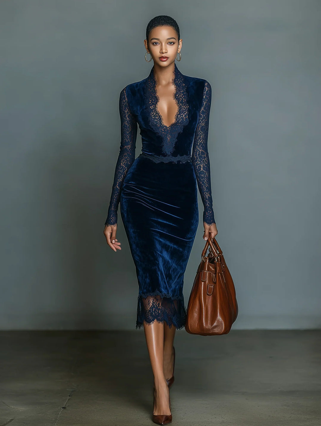 Bronagh velvet v neck party midi dress – image 3