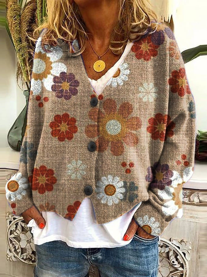 Brenna floral knit cardigan with V neck