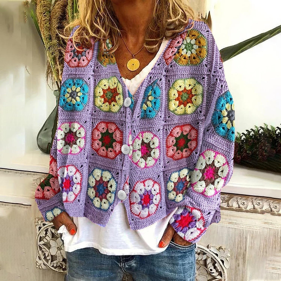 Brenna floral knit cardigan with V neck – image 3