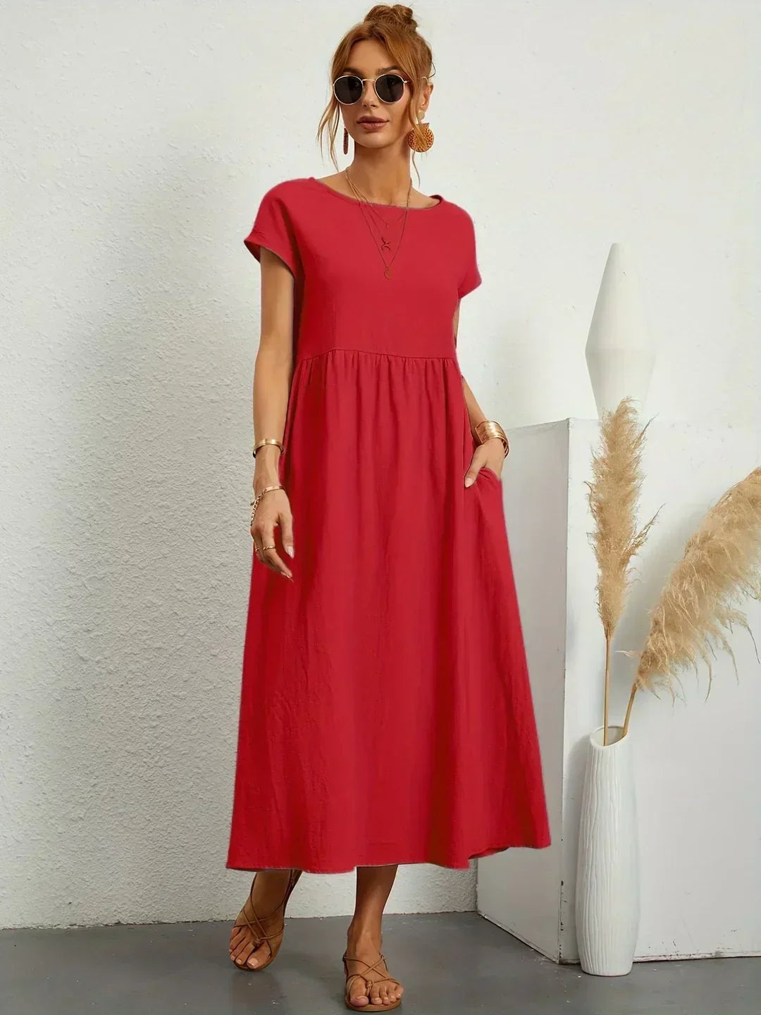Isobel Elegant Gathered Waist Pleated Midi Dress - image 9