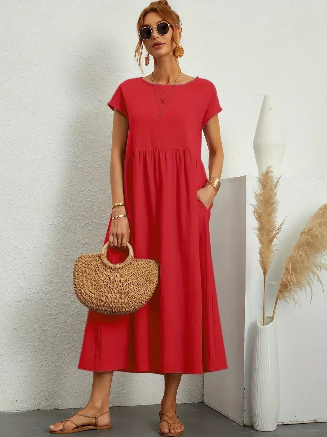 Isobel Elegant Gathered Waist Pleated Midi Dress - image 27