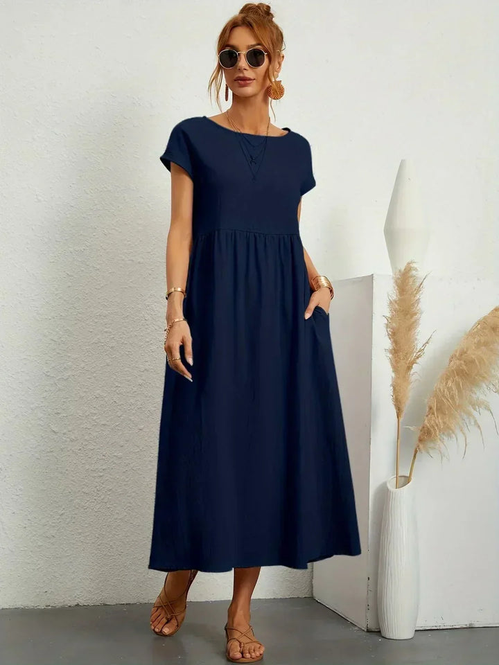 Isobel Elegant Gathered Waist Pleated Midi Dress - image 3