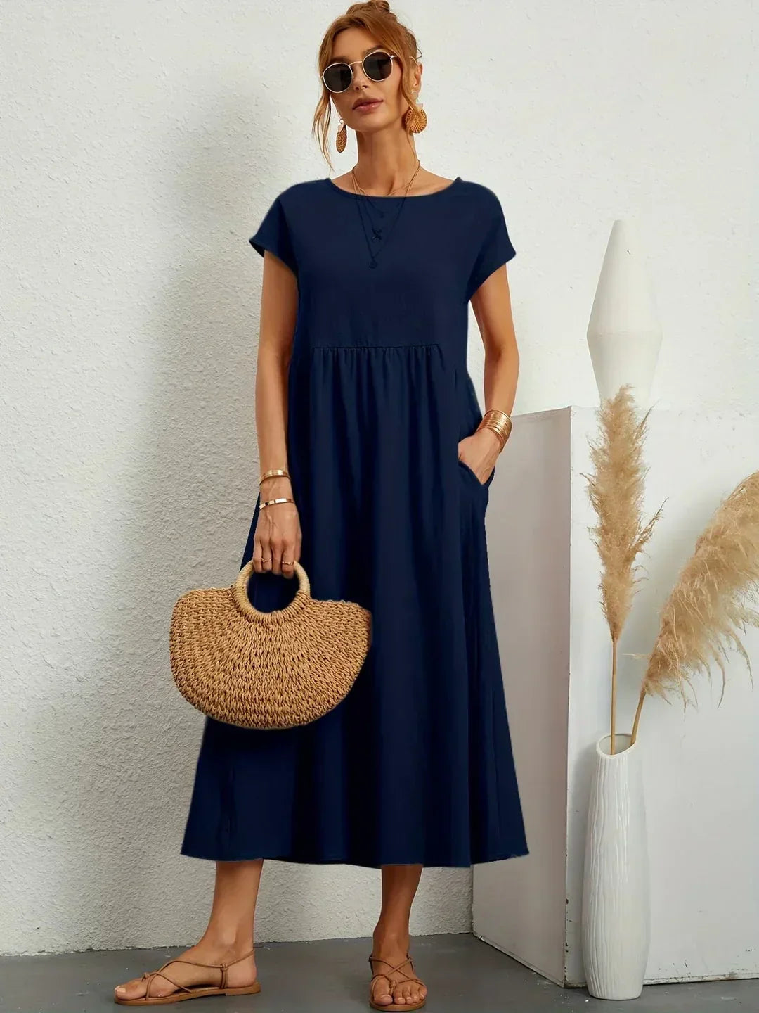Isobel Elegant Gathered Waist Pleated Midi Dress - image 15