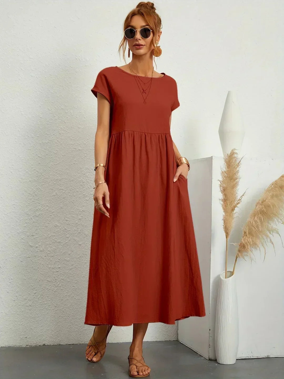 Isobel Elegant Gathered Waist Pleated Midi Dress - image 11