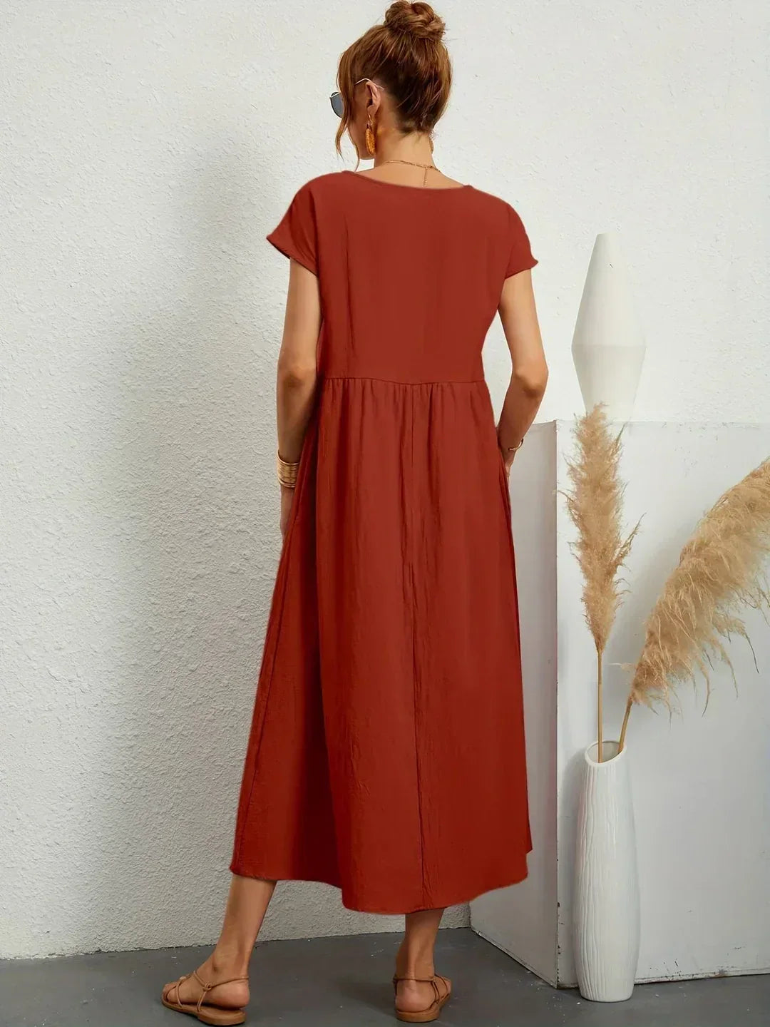 Isobel Elegant Gathered Waist Pleated Midi Dress - image 32