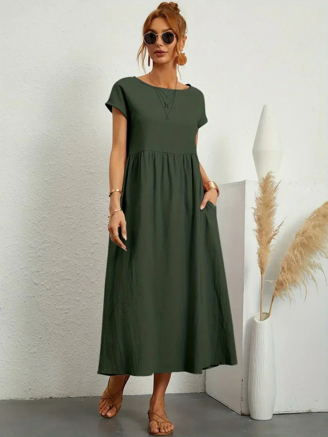Isobel Elegant Gathered Waist Pleated Midi Dress - image 4
