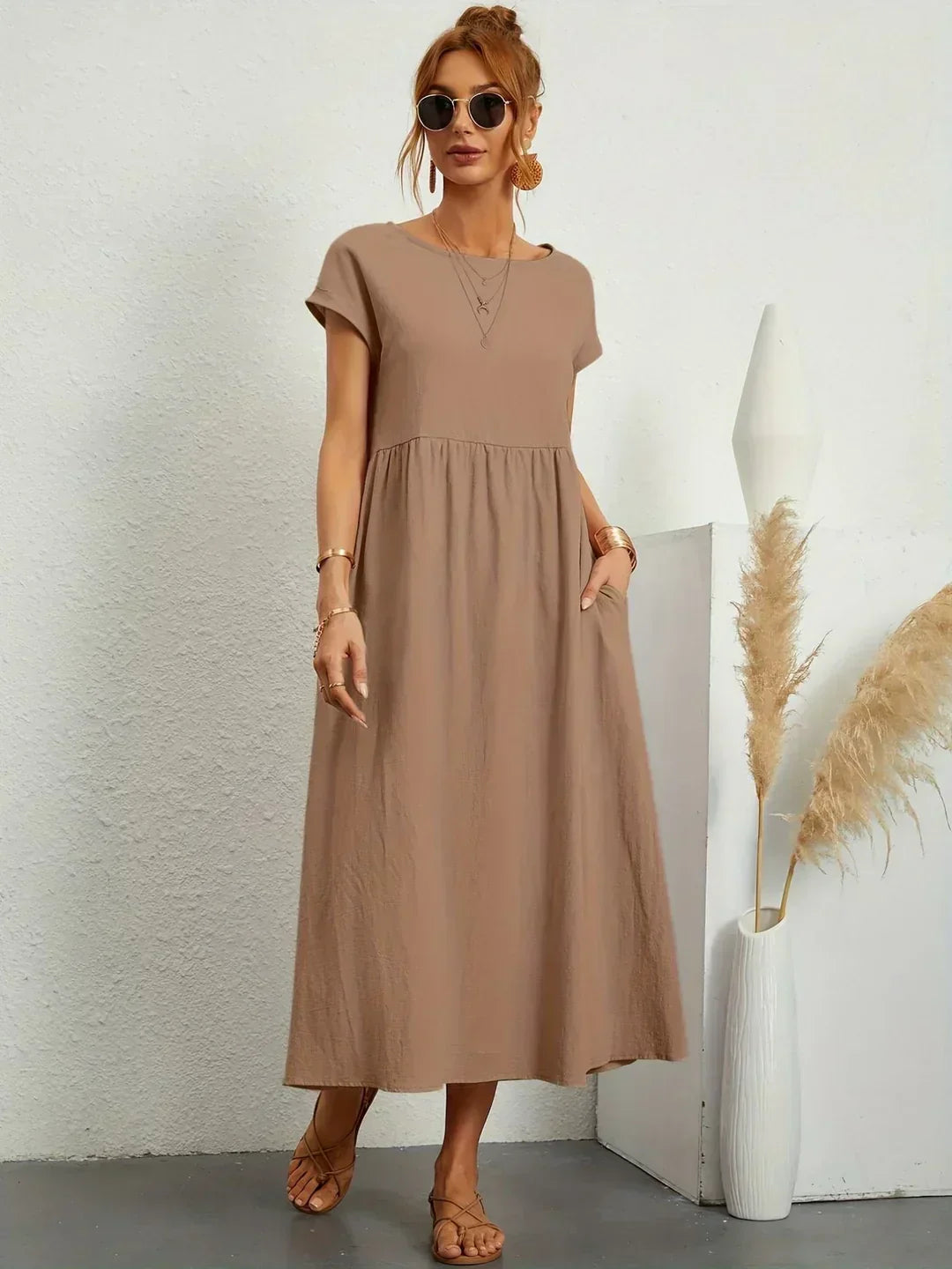 Isobel Elegant Gathered Waist Pleated Midi Dress - image 8