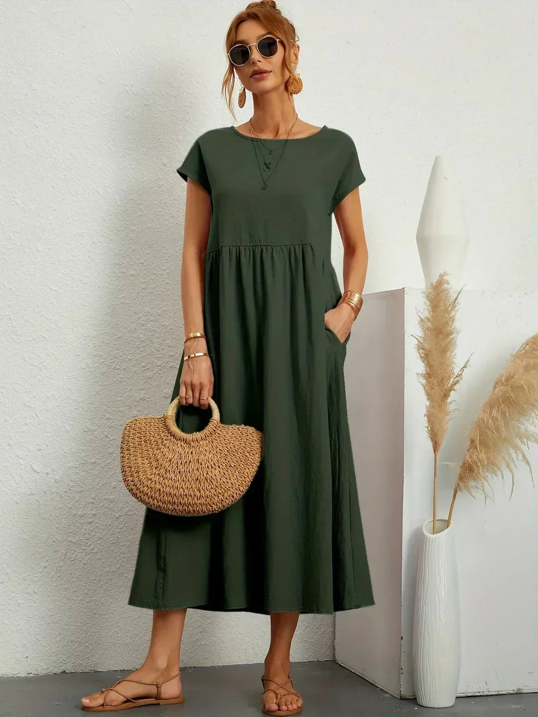 Isobel Elegant Gathered Waist Pleated Midi Dress - image 21