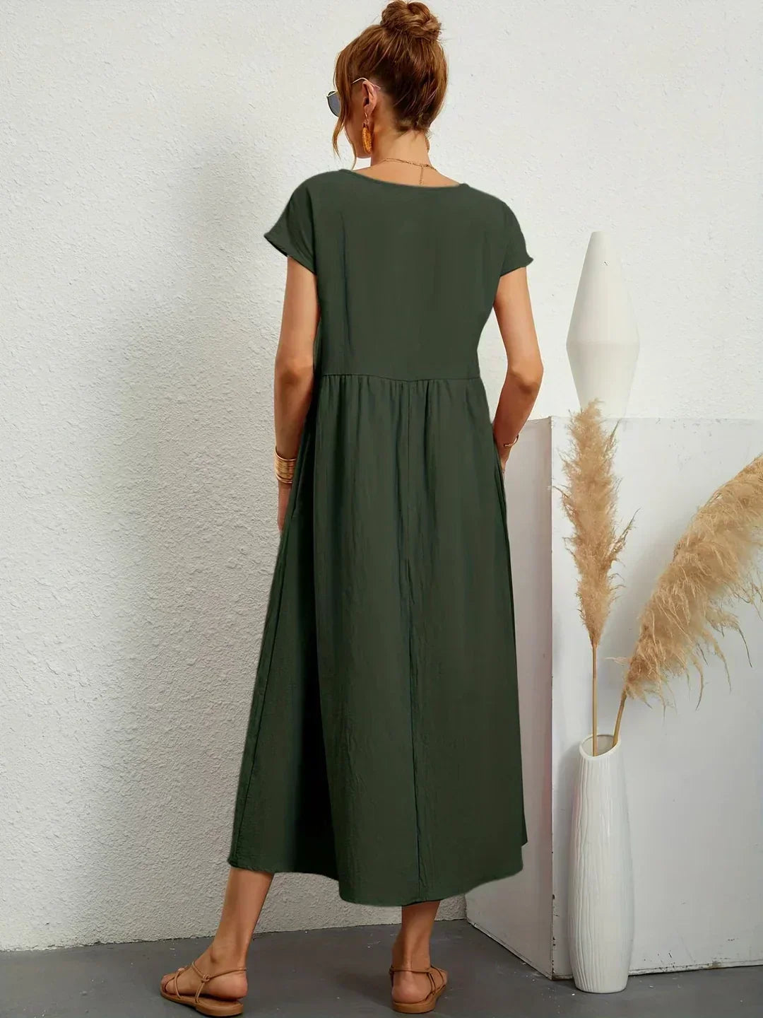 Isobel Elegant Gathered Waist Pleated Midi Dress - image 22