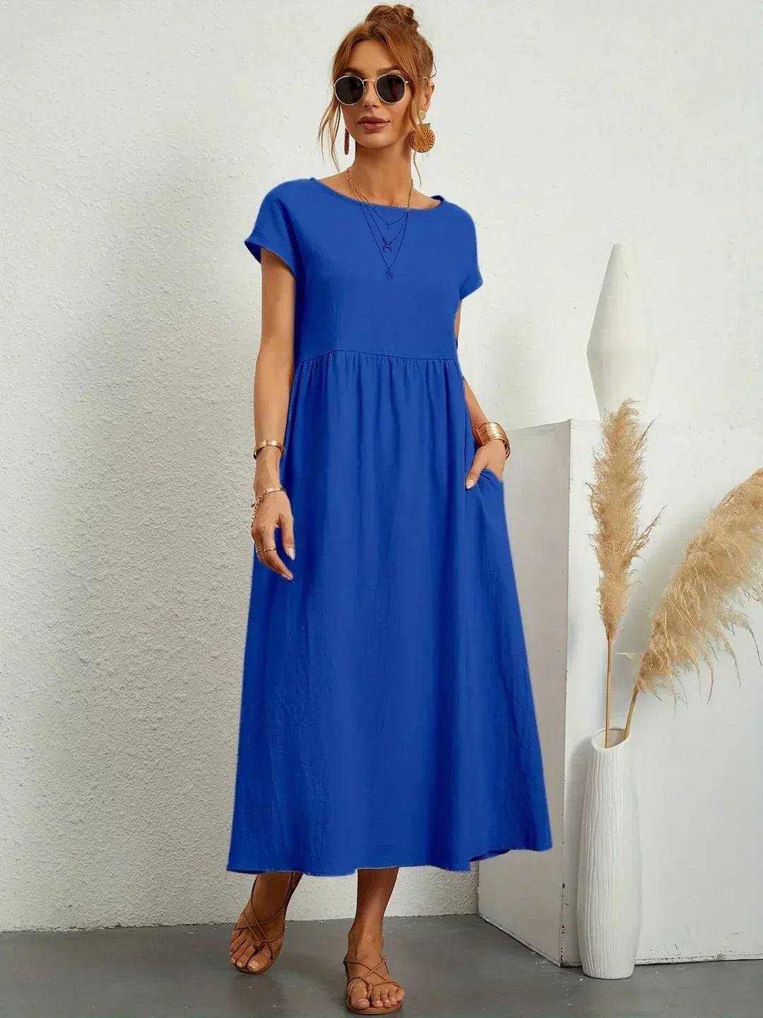 Isobel Elegant Gathered Waist Pleated Midi Dress - image 7