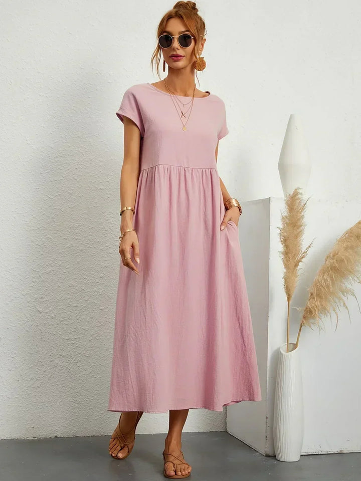 Isobel Elegant Gathered Waist Pleated Midi Dress - image 10
