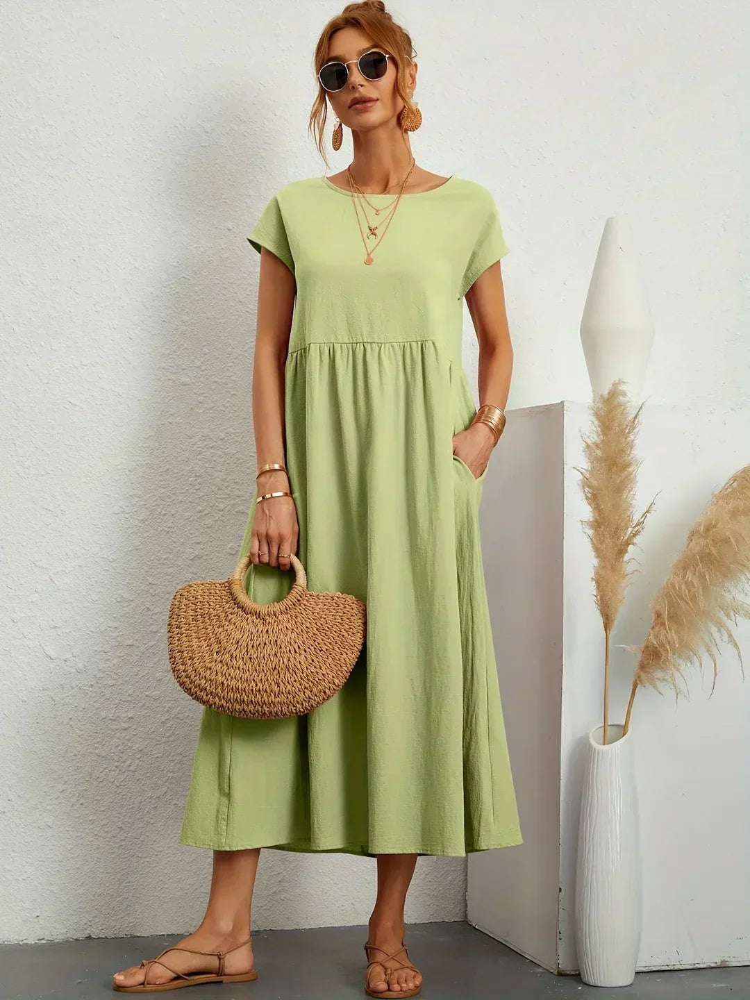 Isobel Elegant Gathered Waist Pleated Midi Dress - image 19
