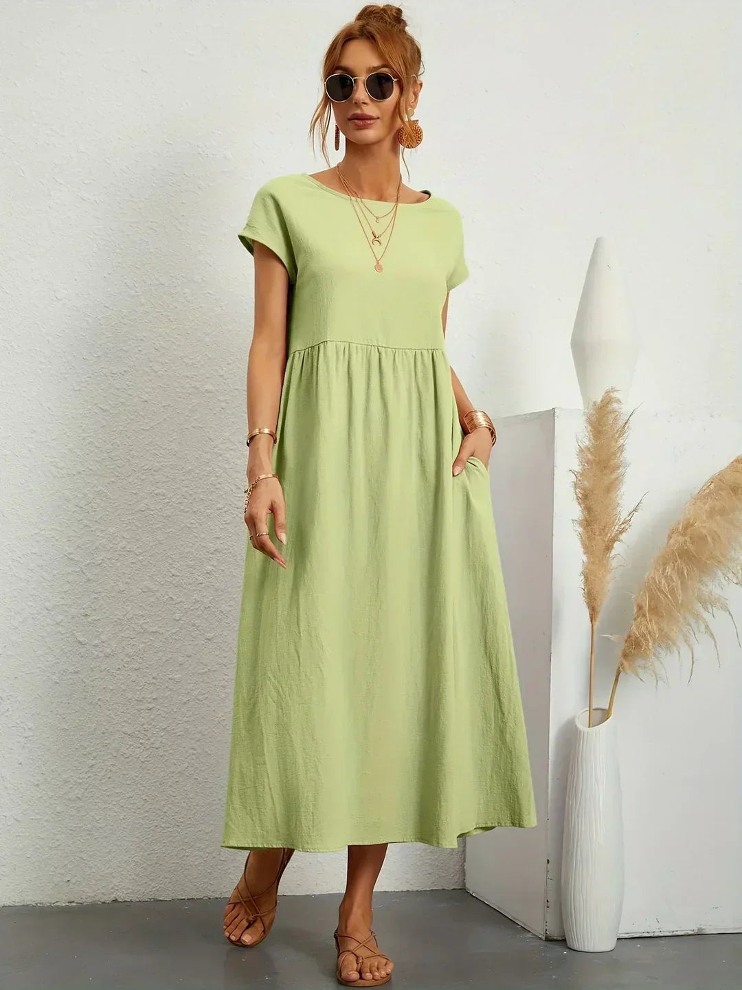 Isobel Elegant Gathered Waist Pleated Midi Dress - image 6